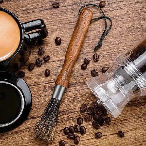 Coffee Grinder Cleaning Brush With Natural Bristles Lanyard