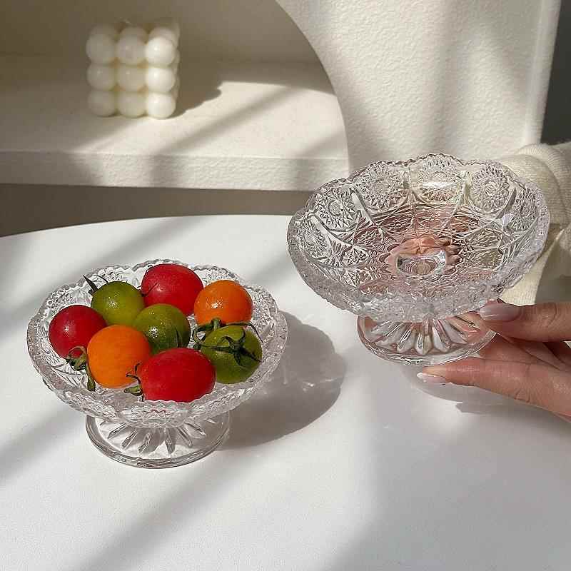 玻璃高脚水果盘家用创意小号精致甜品点心零食摆放盘糖果盘子前台