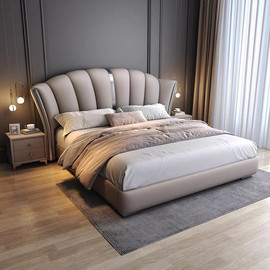 意式轻奢真皮床1.8米现代简约主卧双人大床，2米高箱储物高端大气床