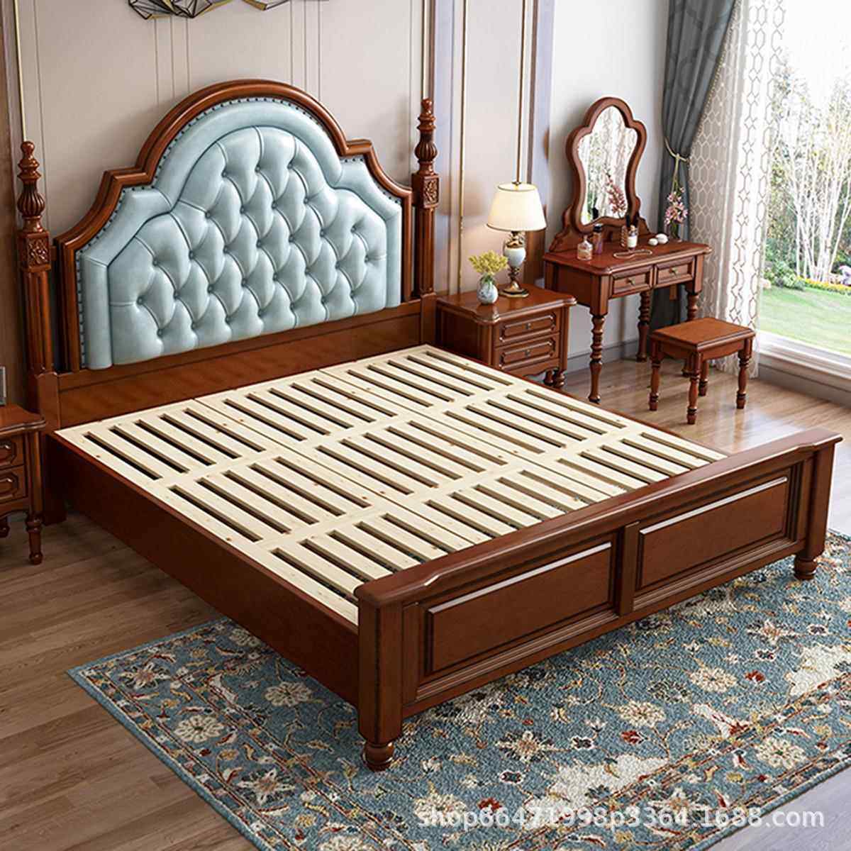 复乡村美式2米人主卧室婚床家具古BTT1.欧5轻奢软包1.8全实木双大