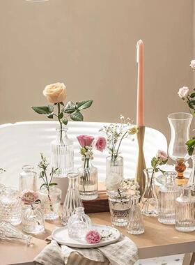 法式覆古浮雕玻璃迷你小花瓶 ins风透明水培插花花瓶桌面装饰摆件