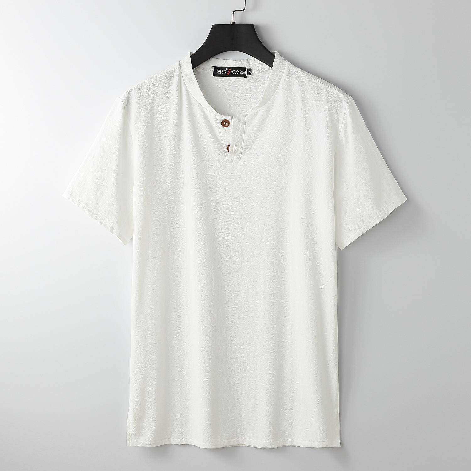 Large men's clothing with slit, stand up collar, short