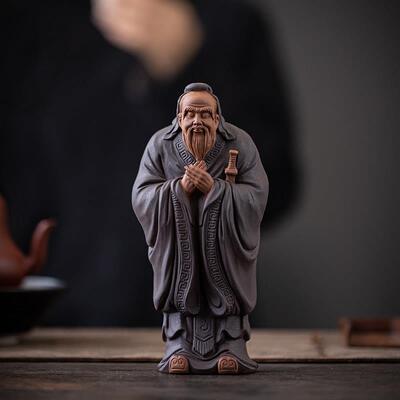 LWC23110架中式禅意紫历人物砂孔子像孔夫子摆件家史居书房博古装