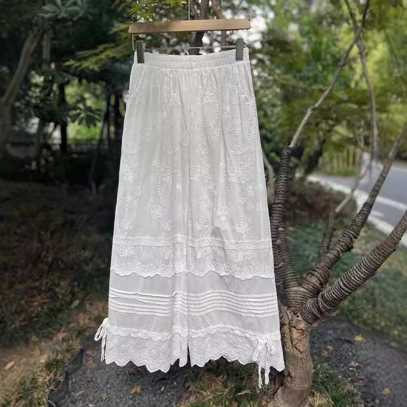 日系文艺镂空刺绣九分花苞裤宽松减龄蕾丝休闲阔腿裤打底裤衬裤女