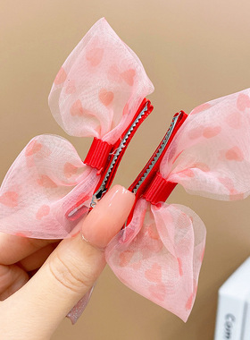 汉服周岁女童儿童发夹蝴蝶结宝宝头饰女宝发饰头花女宝宝红色