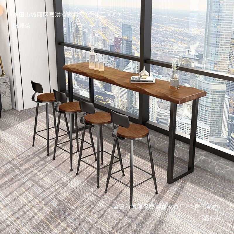 实木吧台桌椅靠墙长条桌家用高脚桌商用靠窗酒吧桌奶茶店桌椅组合