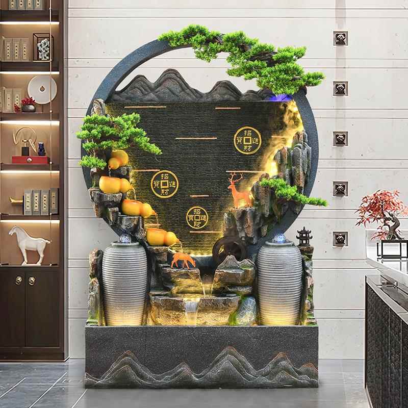 葫芦假山流水鱼USD景池圆观家居客餐断厅办公室形隔屏风水景装饰