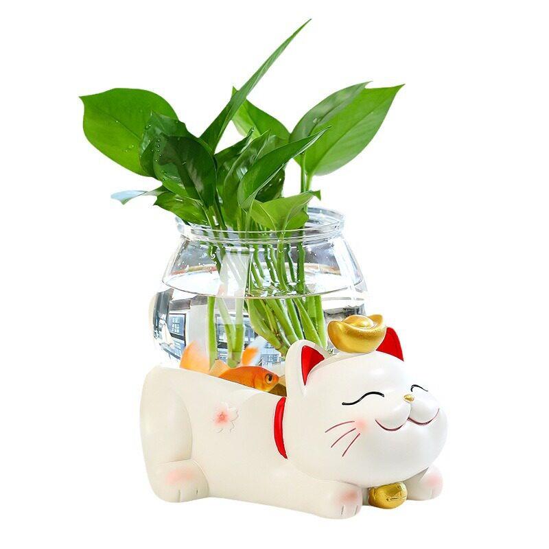 乔迁新居客厅桌面装饰摆件收纳招财猫树脂工艺品鱼缸新款小摆件新