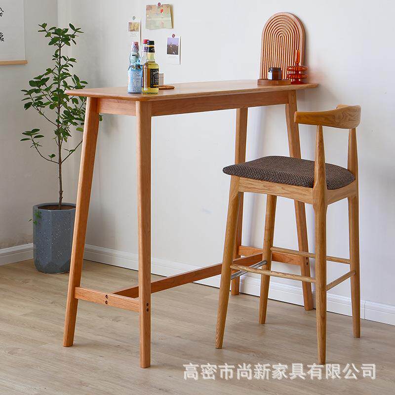 实木吧台桌椅组合樱桃木隔断家用阳台桌开放式酒吧用长条高脚靠窗