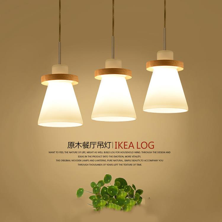日式吊灯北欧原木餐厅灯现代简约饭厅小吊灯三头实木创意餐桌灯具