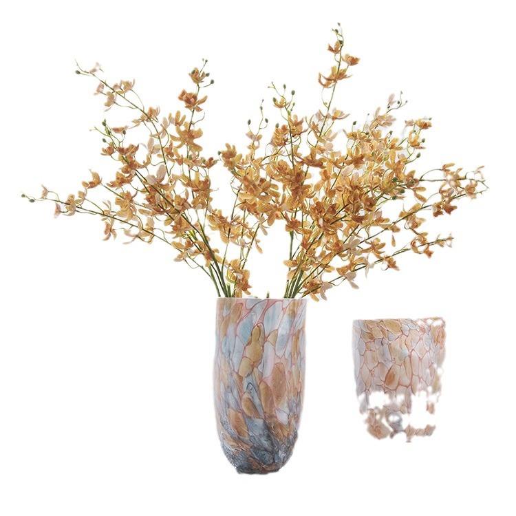 【中古复古粉色鹅卵石手工玻璃直筒花瓶中小轻奢居家客厅桌面花瓶