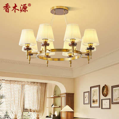 中古风客厅吊灯法式复古布艺民宿餐厅灯新中式别墅大厅主灯具4976