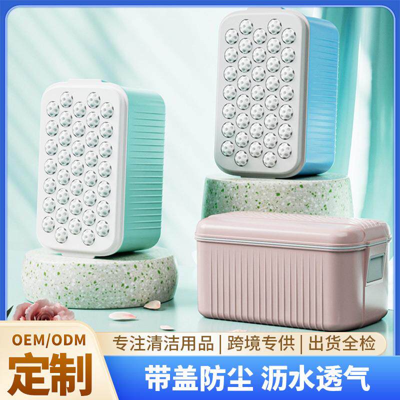 厂家多功能家用香皂盒起泡器带盖沥水免手搓起泡盒塑料滚轮肥皂盒