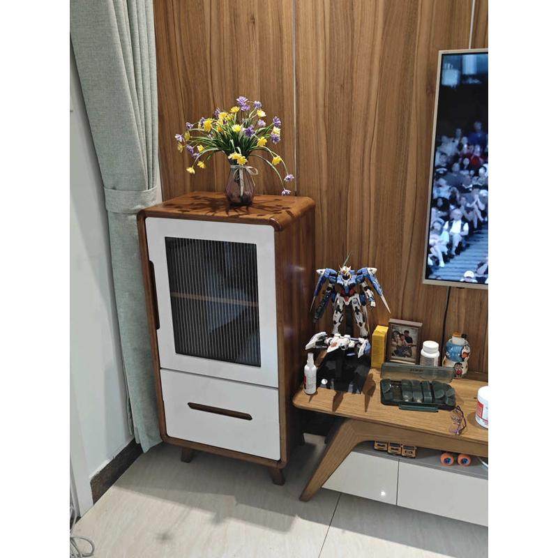 电视柜旁边的储物收纳一体边柜客厅靠墙家用实木小户型落地置物柜