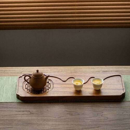 实木茶盘胡桃木型新中式家用排水式小干泡木泡质T119-11客厅茶台