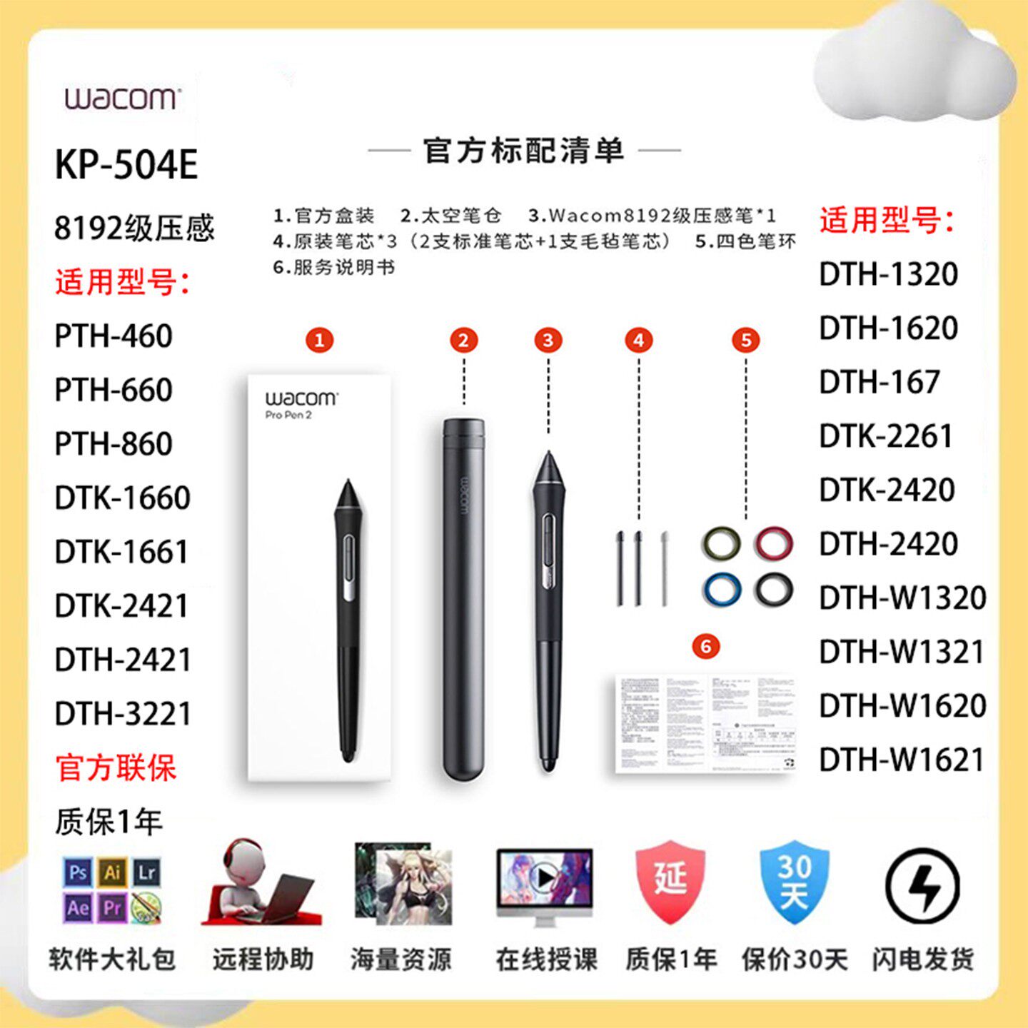 Wacom绘图板pth660 460 860新帝DTK1661/2260数位笔压感笔KP504E