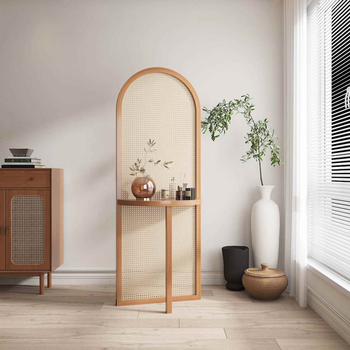 隔断藤编小户型屏风办公室进门家用玄关简约座屏日式客厅实木花架