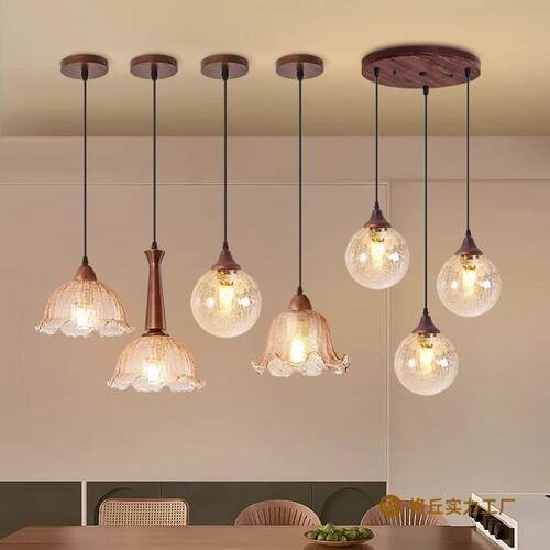 新款中古风969复古法式浪漫桌吧台小吊灯胡桃纹木冰裂卧室床餐实