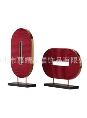 创意新中式现代红色树脂植绒屏风摆件客厅茶几玄关售楼处饰品摆件