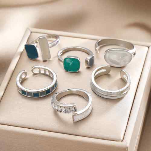 6-piece ring set跨境祖母绿滴油戒指简约开 口戒指女关节戒套装