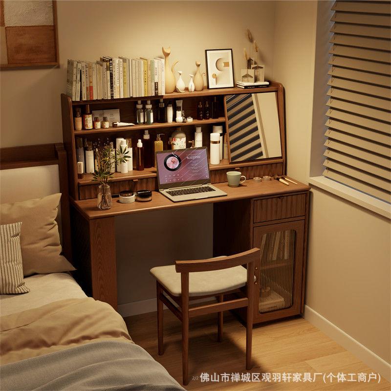 伸缩梳妆台实木卧室现代简约小户型书桌北欧桌子收纳柜一体化妆桌