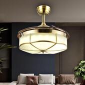 宸居饭厅自动伸缩吊扇灯欧美风格 灯具 书房客厅带电风扇吊灯全铜