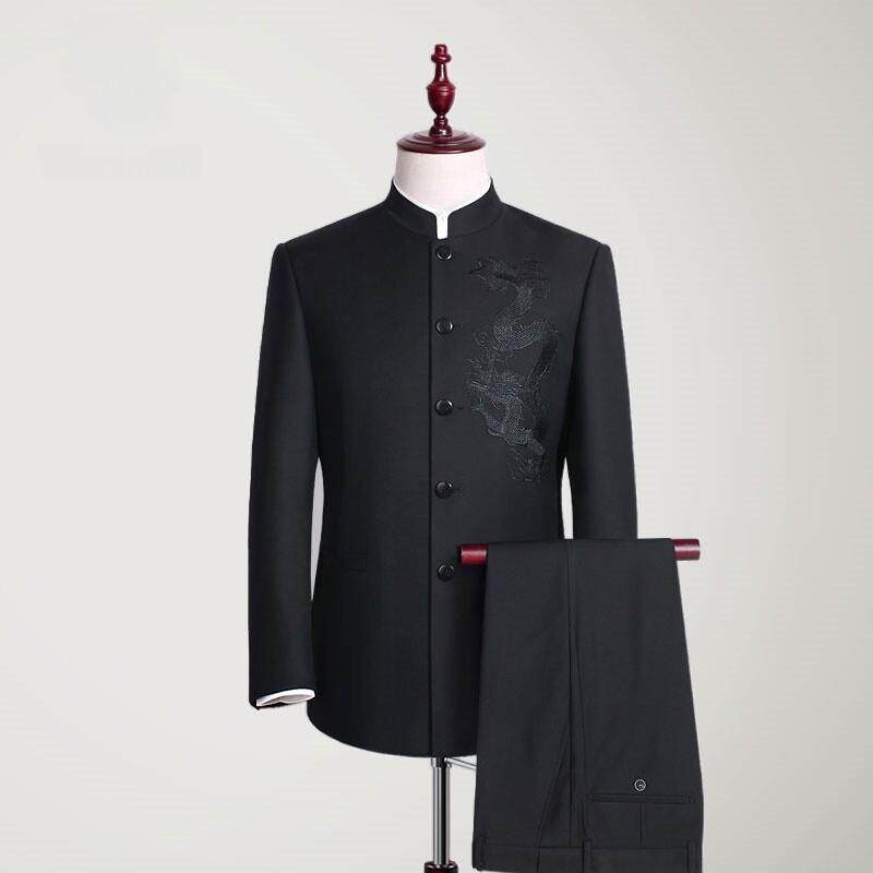 中山装套装男士青年中华立领西服修身中式新郎礼服中国风秋季唐装