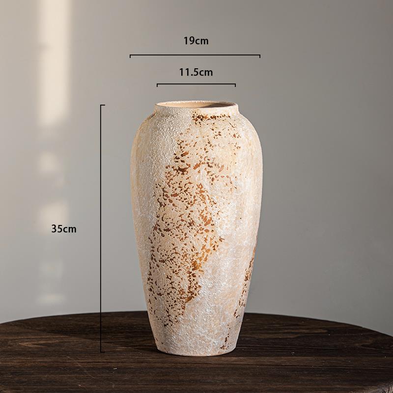 高档陶干瓷花瓶侘寂风高级法式复感陶罐客厅插花花芍药餐桌装饰摆图片