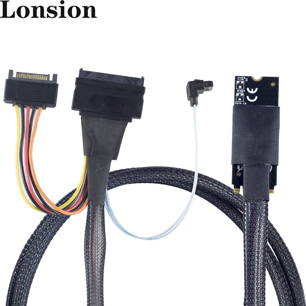 M.2 SFF-8643转U.2 SFF-8639带SATA 15P和7P 90度服务器连接线