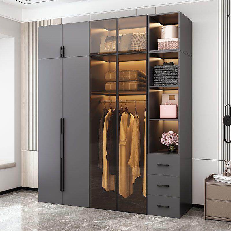 轻柜家用卧室衣SFI现代简约储奢物简易玻木璃门大柜子实组合衣橱