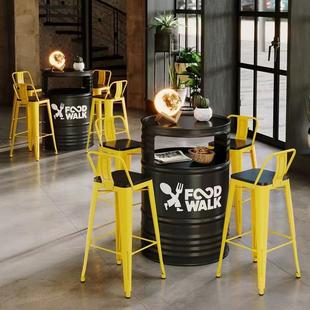 需定制工业风酒吧桌椅组合奶茶烧烤店ktv铁艺油桶创意复古高脚吧