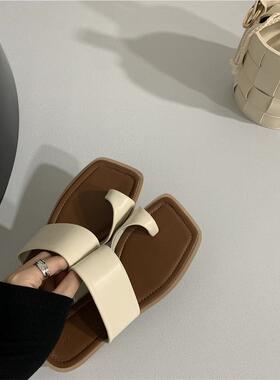 学闲院风套趾早粗跟一脚蹬休海边度假沙滩鞋o4Yh73mG2024女春新款