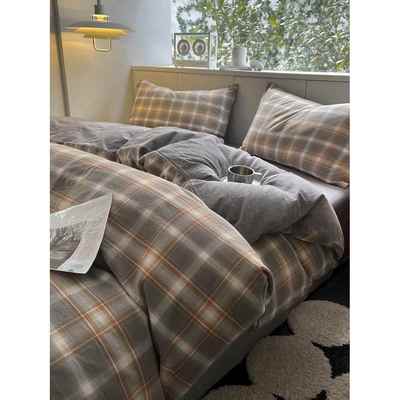 新款新日张本格纹网红水洗纯棉件套.18棉被套床床单单学生宿舍四