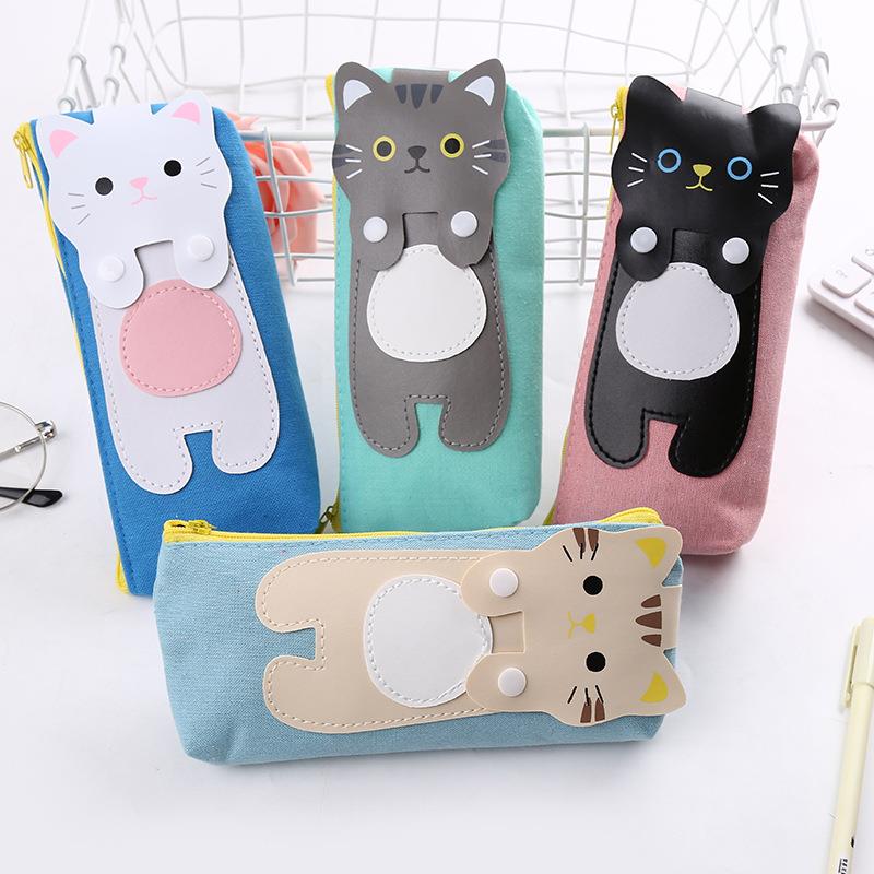 韩版卡通猫咪文具盒学生帆布铅笔袋创意文具袋厂家直销