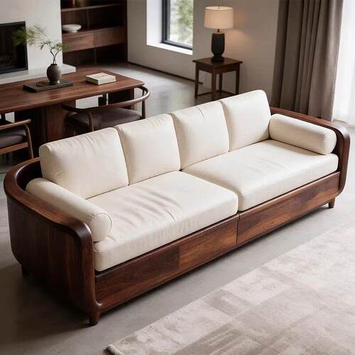 新中式黑胡桃木实木沙发客厅布艺沙发家用高端实木沙发定制尺寸