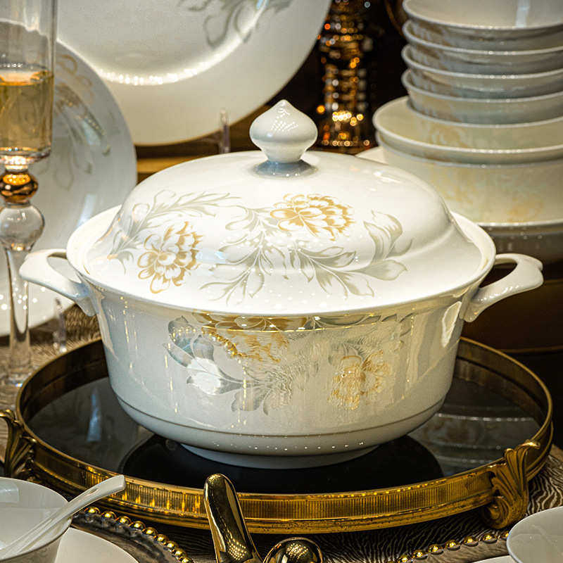 景德镇碗碟套装家用骨瓷碗2025新款高级感陶瓷餐具乔迁送礼碗盘筷