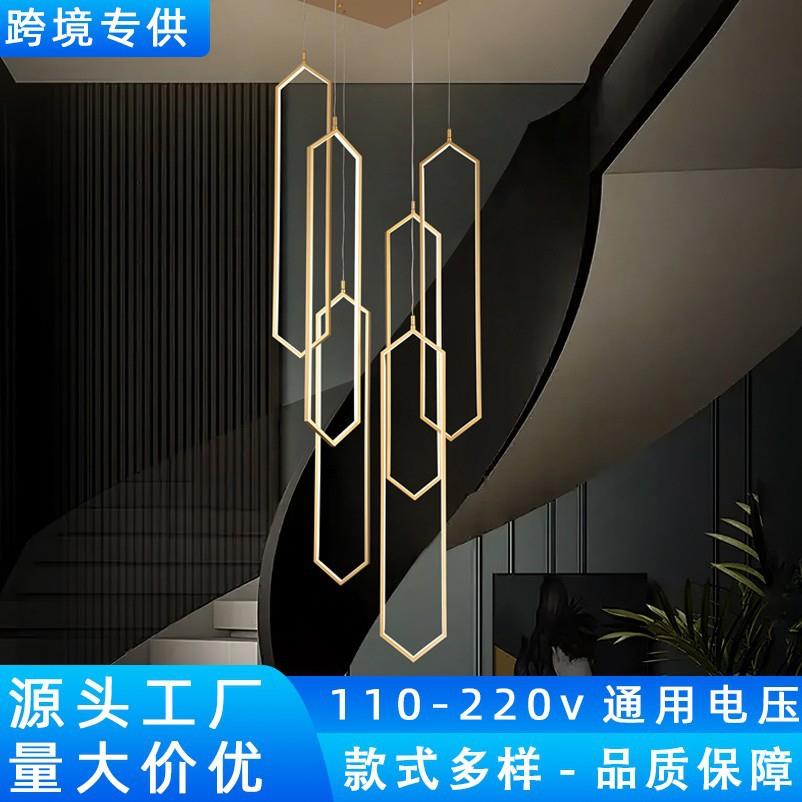 楼梯吊灯现代简约挑空别墅复式楼旋转楼梯间创意个性极简长方框灯