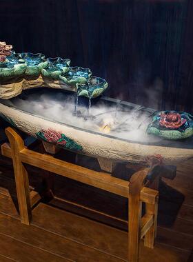 新中式风格促财流水摆件循环水时间运行开启礼物喷泉财富客厅落地