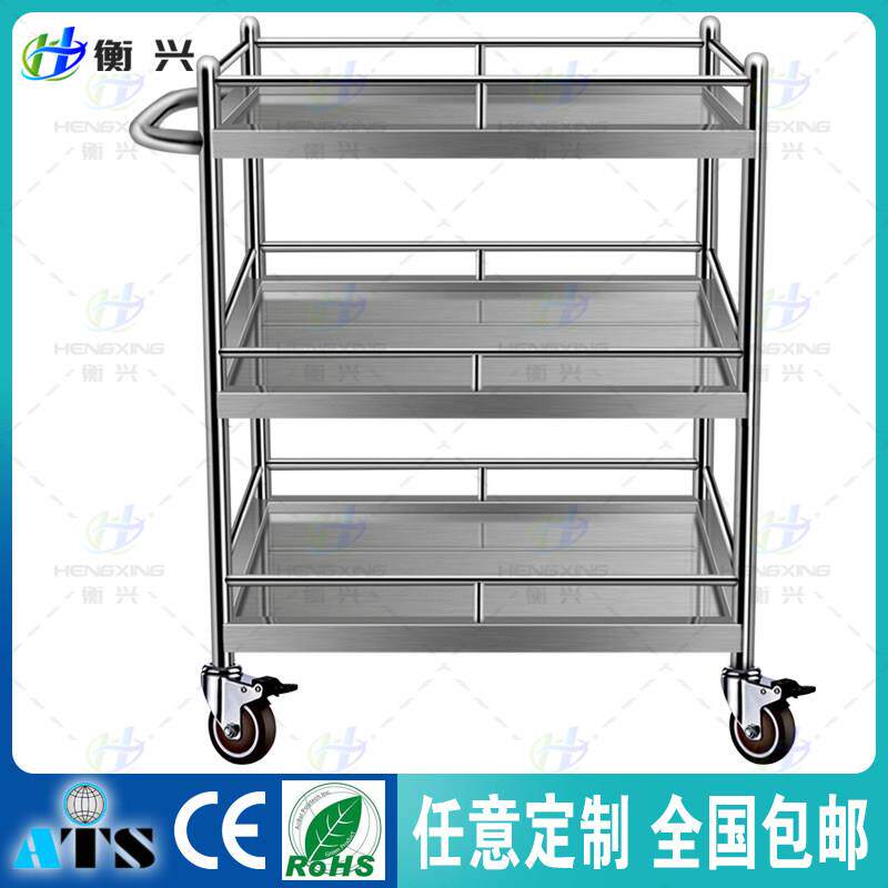 双层三层不锈钢医用实验室手推车工厂物料周转车无磁加厚小推车