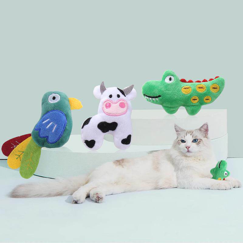 宠物用品可爱动物造型奶牛小鸟毛绒猫薄荷玩具耐咬磨牙猫咪玩具