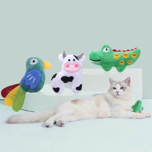 宠物用品可爱动物造型奶牛小鸟毛绒猫薄荷玩具耐咬磨牙猫咪玩具