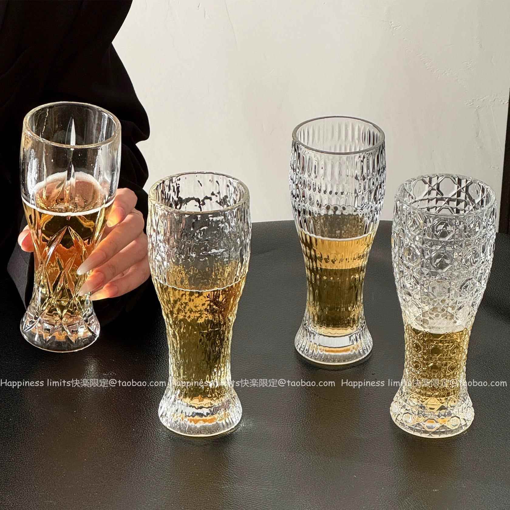 创意刻花玻璃啤酒杯家用高颜值雕花精酿杯扎啤杯大容量高档喝水杯