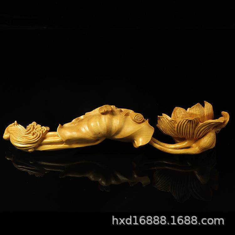 厂家黄杨木雕摆件客厅收藏品工艺品木质手把件荷花如意工艺品