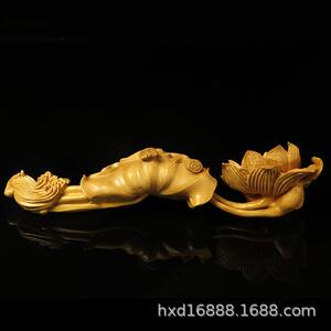 厂家黄杨木雕摆件客厅收藏品工艺品木质手把件荷花如意工艺品
