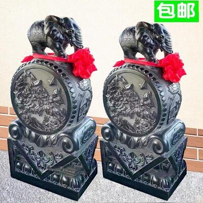 抱鼓石石雕门墩一对天然青石小象石鼓貔貅狮子户外庭院门口摆件