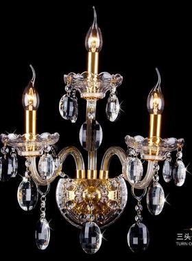 欧式卧室蜡壁灯床头双头三壁灯MD06016简约客厅水晶过墙l烛道ed