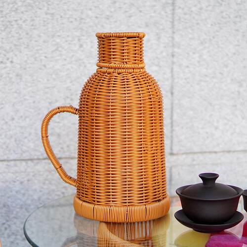 仿藤编保温壶手工编织保温水瓶内胆水壶学生宿舍水壶酒店餐厅茶水