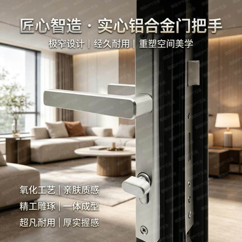 断桥铝极窄边框门平开门门锁把手,断桥铝门多点面板执手