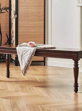 原美式复古实木长餐条凳核桃木椅长凳子卧ZYH室床尾凳卧主木长板