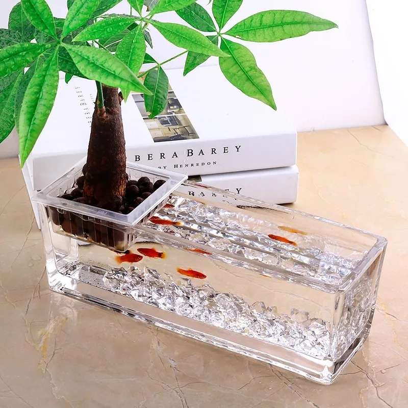 鱼缸玻璃缸造景办公室小斗玻璃长方形S缸桌面小型迷你书桌书架